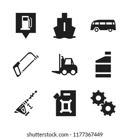 industrial icon. 9 industrial vector icons set. oil, forklift and gas station pin icons for web and design about industrial theme