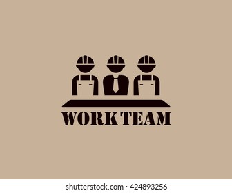 industrial icon with business work team silhouette