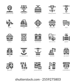 Industrial Icon pack for your website, mobile, presentation, and logo design. Industrial Icon glyph design. Vector graphics illustration and editable stroke.