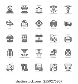 Industrial Icon pack for your website, mobile, presentation, and logo design. Industrial Icon outline design. Vector graphics illustration and editable stroke.