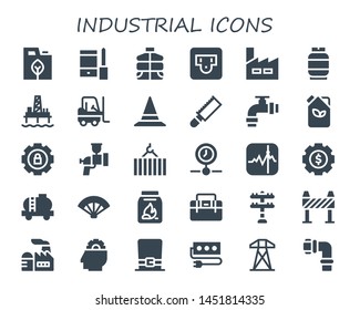 industrial icon set. 30 filled industrial icons.  Collection Of - Fuel, Configuration, Vest, Socket, Factory, Gas, Oil pump, Forklift, Hat, Saw, Pipe, Settings, Airbrush, Crane
