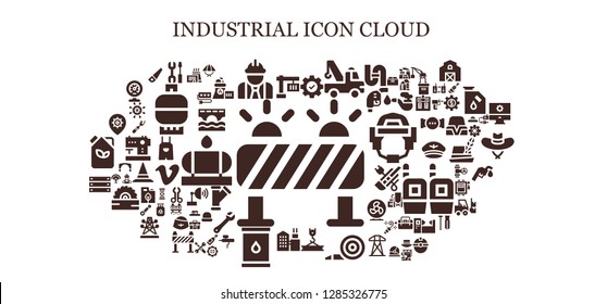  industrial icon set. 93 filled industrial icons. Simple modern icons about  - Barrier, Crane, Settings, Worker, Blower, Factory, Oil, Box, Hat, Saw, Socket, Bridge, Nuclear plant