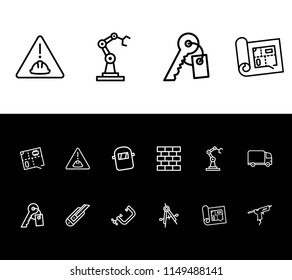 Industrial icon set and brickwork with truck, vise and gluegun. Van related industrial icon vector for web UI logo design.