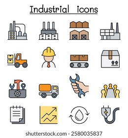 Industrial icon set in color line style