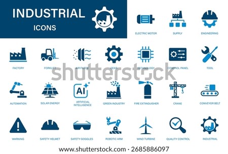 Industrial icon set. Includes isolated vector icons robotics, green industry, renewable energy, engineering,...