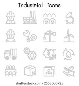 Conjunto de iconos de Industrial en estilo de línea delgada