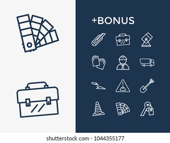 Industrial Icon Set And Trowel With Engineer, Color Swatch And Key. Lock Related Industrial Icon Vector Items For Web UI Logo Design.