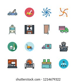 industrial icon set. vector set about transportation, mop, garbage and industrial robot icons set.