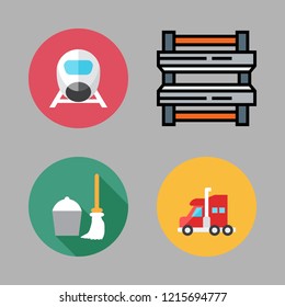 industrial icon set. vector set about mop, truck, train and industrial robot icons set.