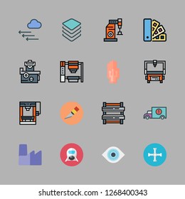 industrial icon set. vector set about wired gloves, train, industrial robot and cutter icons set.