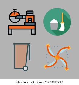 industrial icon set. vector set about mop, industrial robot, airscrew and garbage icons set.