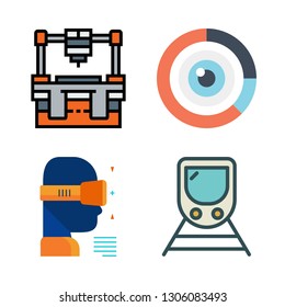 industrial icon set. vector set about train, visibility, industrial robot and ar glasses icons set.
