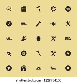 industrial icon. industrial vector icons set wrench hammer, washer, truck and canister