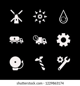 industrial icon. industrial vector icons set work group gear, screw, wrench gear and hydraulic energy