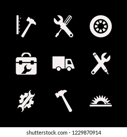 industrial icon. industrial vector icons set saw, hammer nails, wrench screwdriver and toolbox