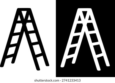 Industrial icon, vector illustration of folding ladder, black and white in original and negative design
