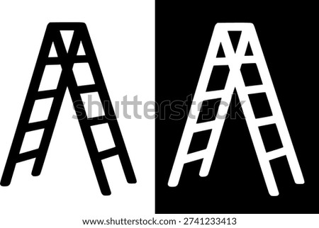 Industrial icon, vector illustration of folding ladder, black and white in original and negative design