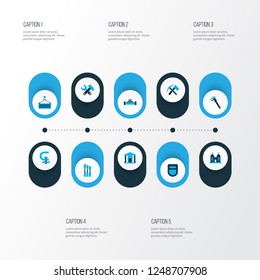 Industrial icons colored set with chisel, calipers, loading and other welder mask elements. Isolated vector illustration industrial icons.