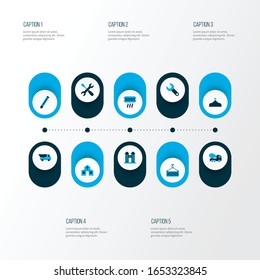 Industrial icons colored set with towers, loading, heating and other graphite elements. Isolated vector illustration industrial icons.