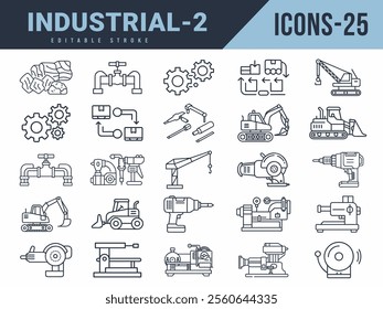 Industrial Icons sat. Vector illustration in modern thin line style of Industrial icons. Editable stroke.