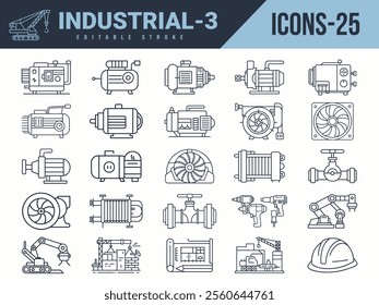 Industrial Icons sat. Vector illustration in modern thin line style of Industrial icons. Editable stroke.