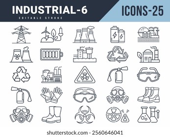 Industrial Icons sat. Vector illustration in modern thin line style of Industrial icons. Editable stroke.