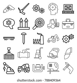 Industrial icons. set of 25 editable outline industrial icons such as nail, gear, concrete mixer, crane, cargo on palette, cargo arrow up, hammer, gear    sign symb, factory