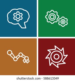 industrial icons set. Set of 4 industrial outline icons such as gear    sign symb, saw, gear