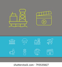 Industrial icons set with bank, banking building and oil gas elements. Set of industrial icons and financial concept. Editable vector elements for logo app UI design.