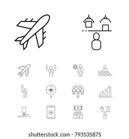 Industrial icons set with brickwork, electronic and football elements. Set of industrial icons and science concept. Editable vector elements for logo app UI design.