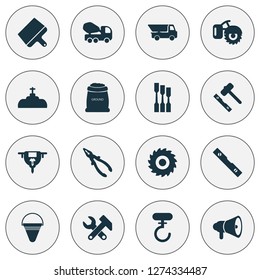 Industrial icons set with chisel, truck, auger and other crane elements. Isolated vector illustration industrial icons.