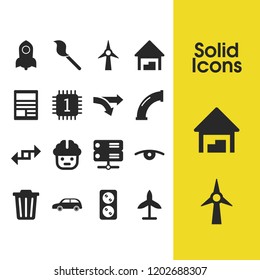 Industrial icons set with ecology power, export and flexible elements. Set of industrial icons and depot concept. Editable vector elements for logo app UI design.