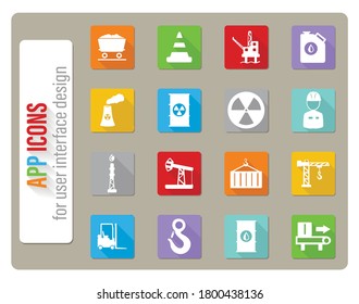 Iconos industriales en diseño plano con sombra larga