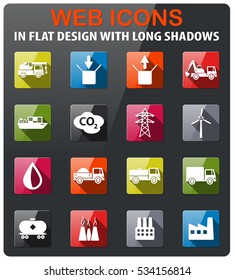 Industrial icons set in flat design with long shadow