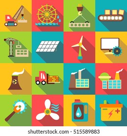 Industrial icons set. Flat illustration of 16 industrial vector icons for web