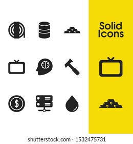 Industrial icons set with hammer, server and barrel elements. Set of industrial icons and string concept. Editable vector elements for logo app UI design.