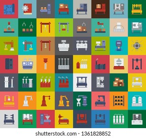 industrial icons set - illustration pack of factory and power plant graphic elements. energy, building, construction, electricity, nuclear, refinery. Web or Mobile industrial engineering for Apps