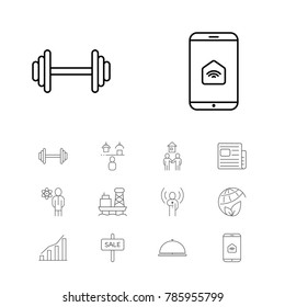 Industrial icons set with internet of things, sport and concert elements. Set of industrial icons and sale concept. Editable vector elements for logo app UI design.