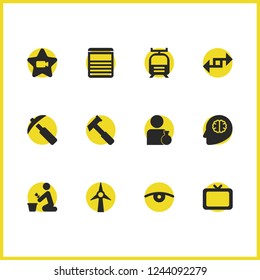 Industrial icons set with site, tv and hammer elements. Set of industrial icons and workshop concept. Editable vector elements for logo app UI design.