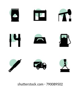 Industrial icons. vector collection filled industrial icons set.. includes symbols such as construction crane, suspension, gas station. use for web, mobile and ui design.
