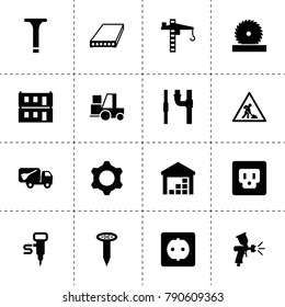 Industrial icons. vector collection filled industrial icons. includes symbols such as paint spray gun, screw, garbage truck, forklift. use for web, mobile and ui design.