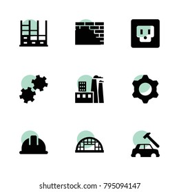 Industrial icons. vector collection filled industrial icons set.. includes symbols such as car body repair, factory, safety helmet. use for web, mobile and ui design.