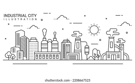 Industrial illustration activity in thin line style