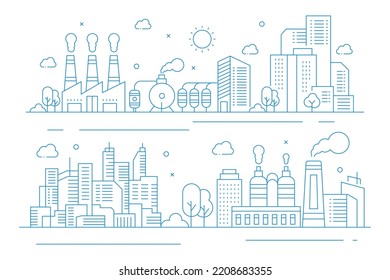 Industrial illustration display in thin line style