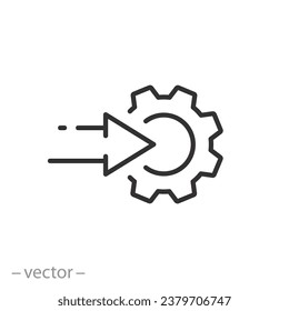 industrial integration icon, arrow direction to gear, technology modernization, thin line web symbol on white background - editable stroke vector illustration eps10