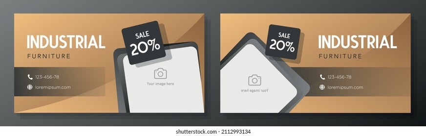 Industrial interior banner template set, home furniture advertisement, living room decoration ad, flyer, leaflet concept, isolated.