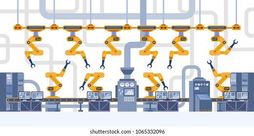 Industrial interior. Smart factory. Industry 4.0 Vector illustration 