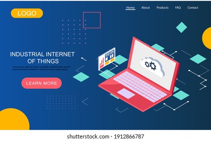 Industrial internet things 4ir revolution, AI, IoT. Modern cloud storage technology data transmission over network. omputational resource cloud database. Computer with internet data digital services