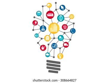 Industrial Internet of things concept represented by light bulb. Concept of disruptive new business ideas by using new technology.