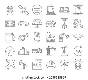 Industrial internet of things icons set linear illustrations.